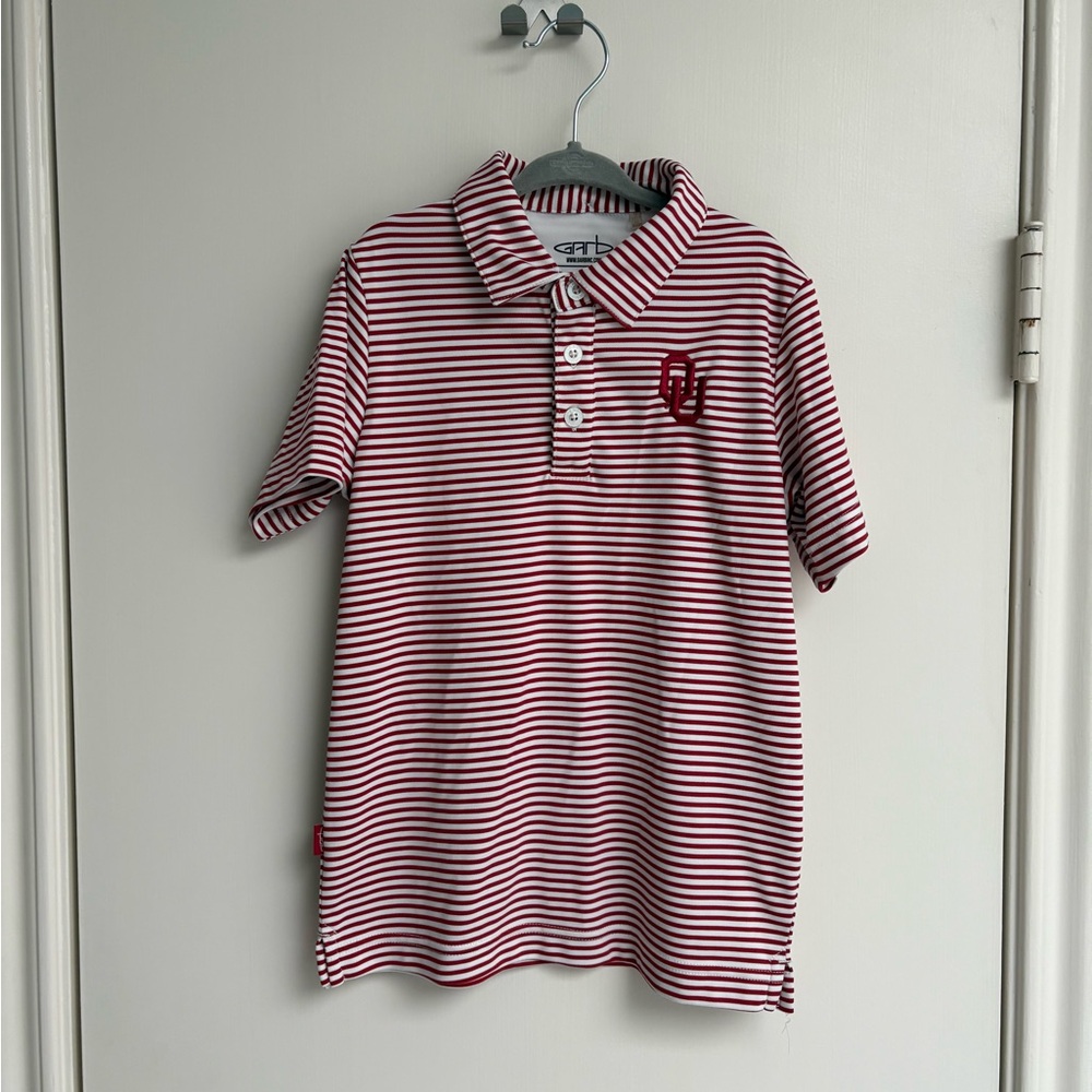 Kids OU Oklahoma Sooners Striped Polo Shirt - Red and White
